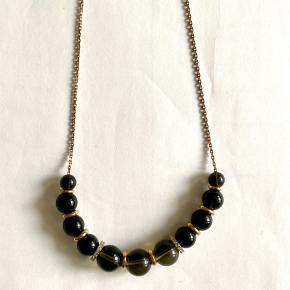 J. Crew Long Gold Tone Necklace with Dark Olive Green Beads - Picture 12 of 15